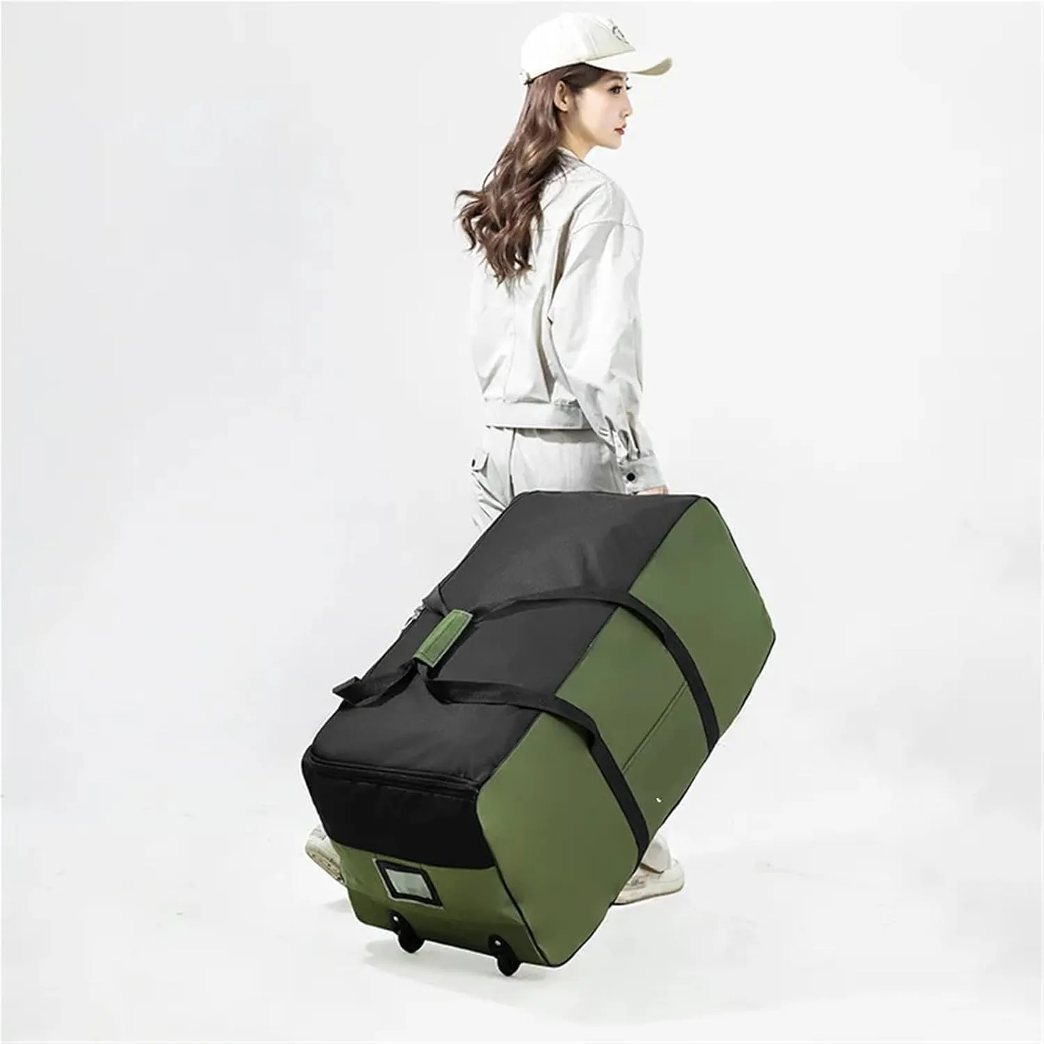 Rolling Duffel Bag with Wheels Foldable Wheeled Travel Bag Universal Luggage Bags with Wheels Large Capacity Storage Bag Waterproof Carry On Luggage Handbag(Black)