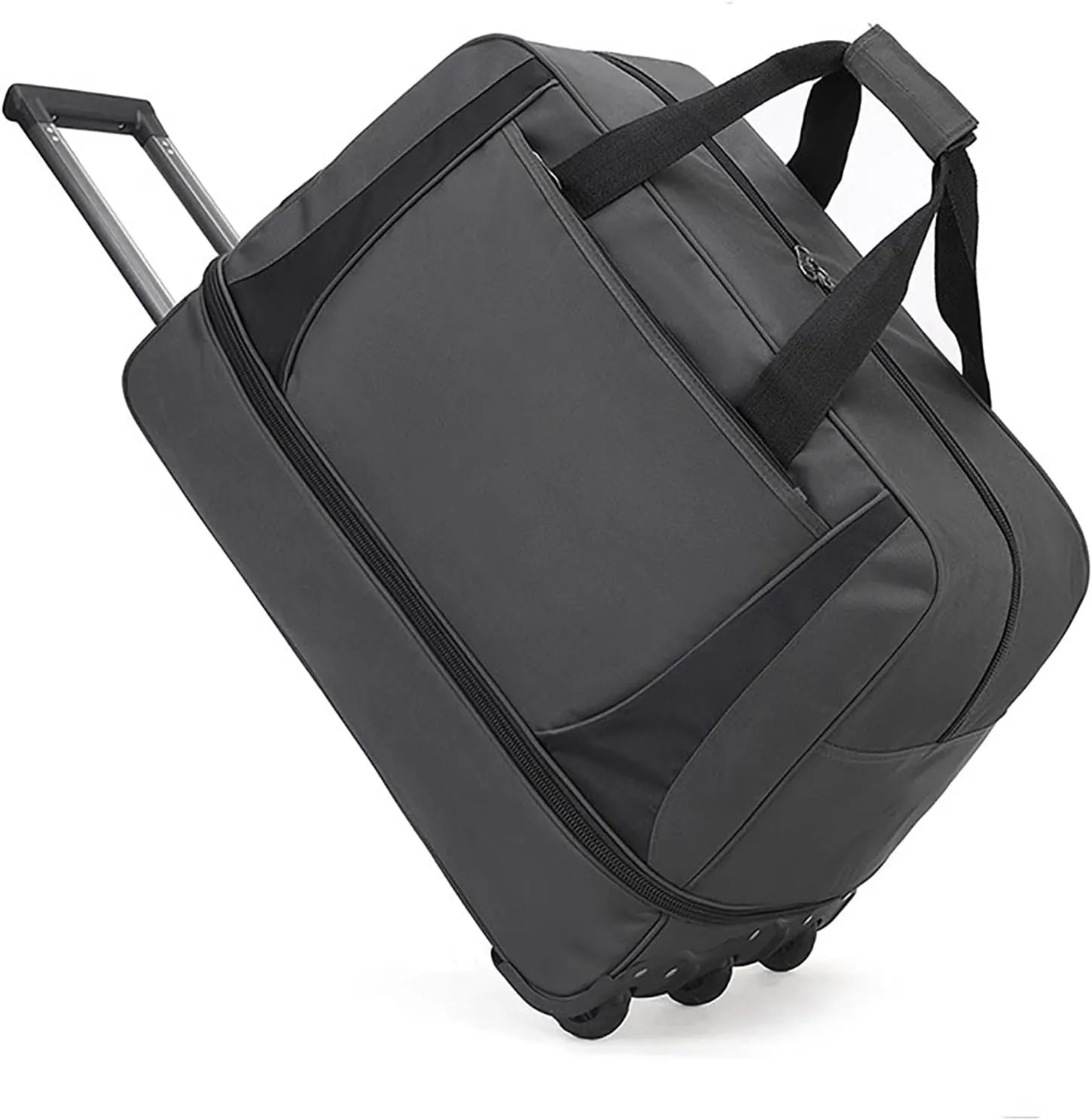 Rolling Duffle Bag, Wheeled Duffle Bag Large Capacity Foldable Travel Luggage with Telescopic Handle, Waterproof Overnight Bag for Travel, Gym, Yoga(Gray,Medium)