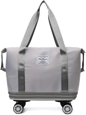 Rolling Duffle Bag with Wheels and Handle Foldable Travel Bag Expandable Carry on Bag with Detachable Casters Wheeled Weekender Bag for Women & Men - Gray