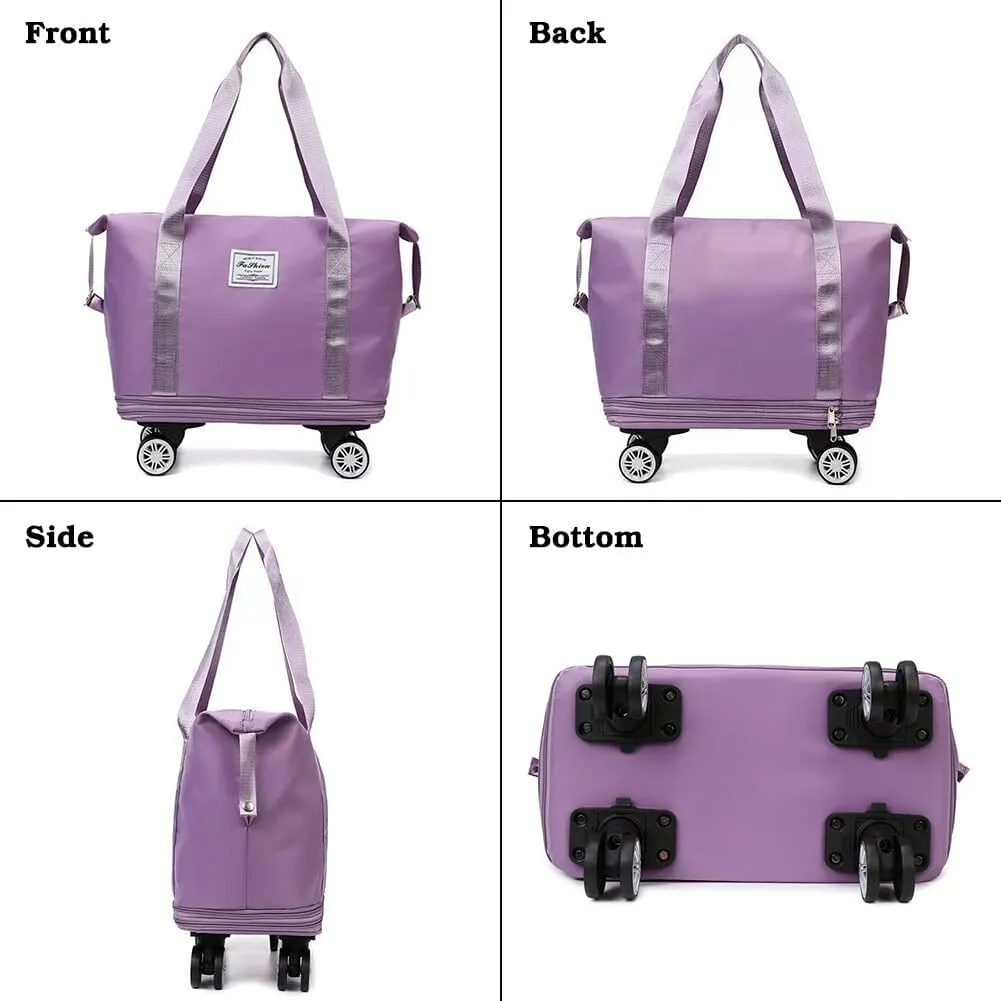 Rolling Duffle Bag with Wheels and Handle Foldable Travel Bag Expandable Carry on Bag with Detachable Casters Wheeled Weekender Bag for Women & Men - Gray