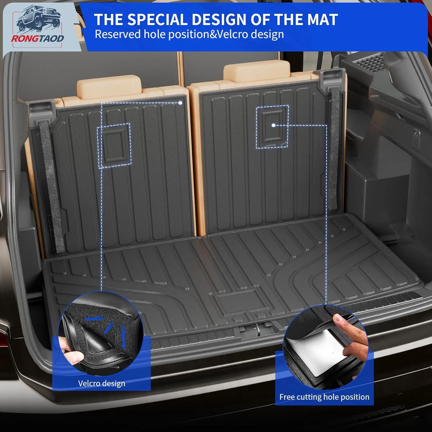 Rongtaod Floor Mats Compatible with 2018-2025 Volkswagen Atlas (NOT for Cross Sport) Trunk Mat Cargo Liner Back Seat Cover 2024 VW Atlas Accessories (Trunk Mat with Backrest Mat Floor Mats)