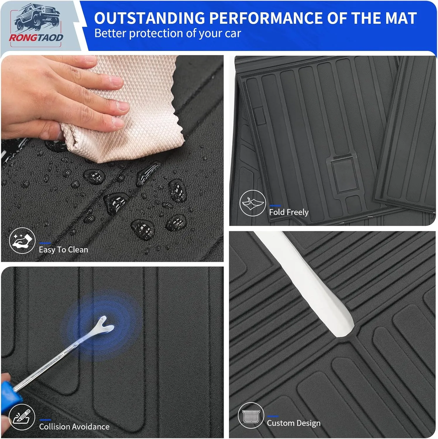 Rongtaod Floor Mats Compatible with 2018-2025 Volkswagen Atlas (NOT for Cross Sport) Trunk Mat Cargo Liner Back Seat Cover 2024 VW Atlas Accessories (Trunk Mat with Backrest Mat Floor Mats)