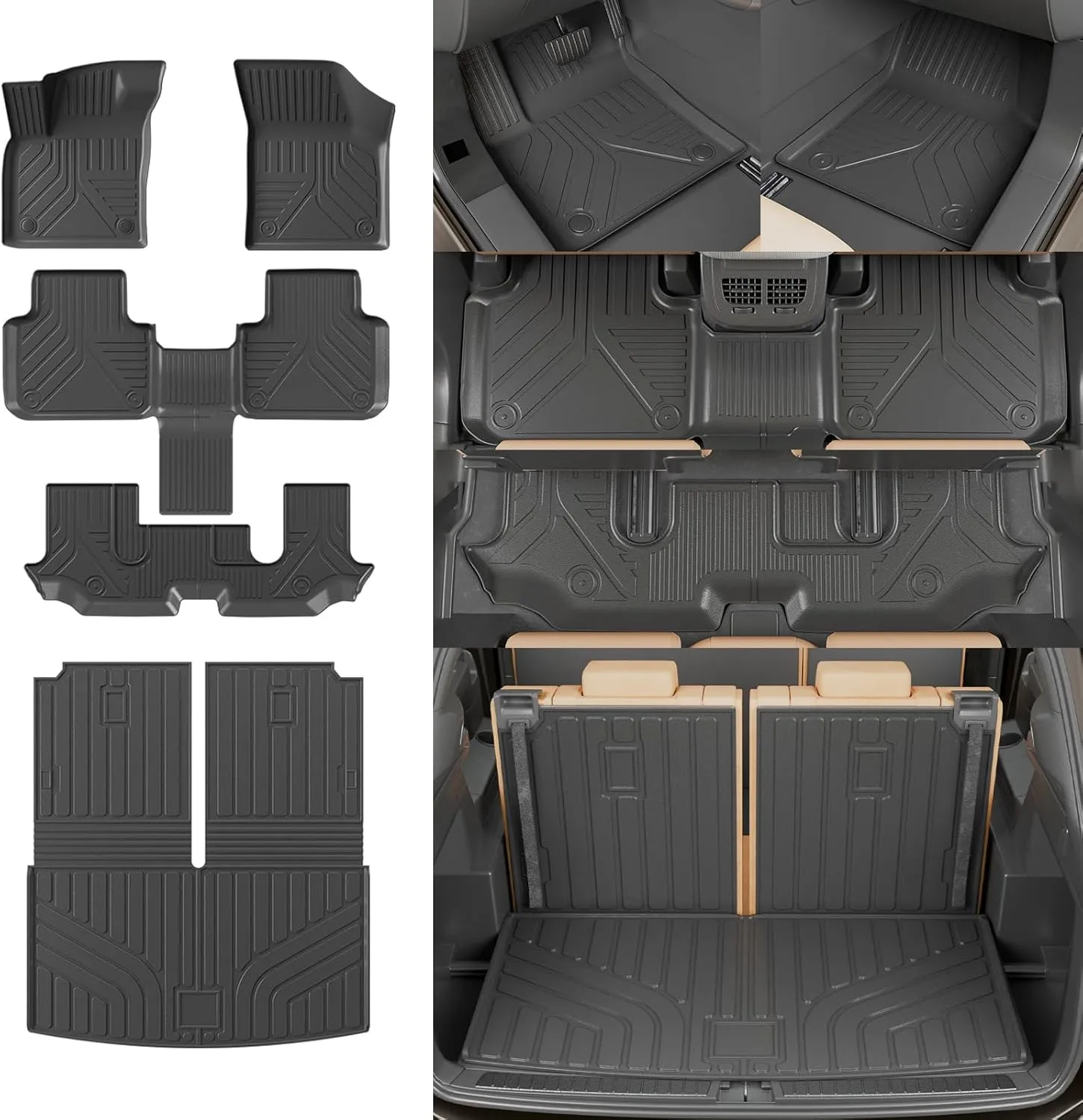Rongtaod Floor Mats Compatible with 2018-2025 Volkswagen Atlas (NOT for Cross Sport) Trunk Mat Cargo Liner Back Seat Cover 2024 VW Atlas Accessories (Trunk Mat with Backrest Mat Floor Mats)