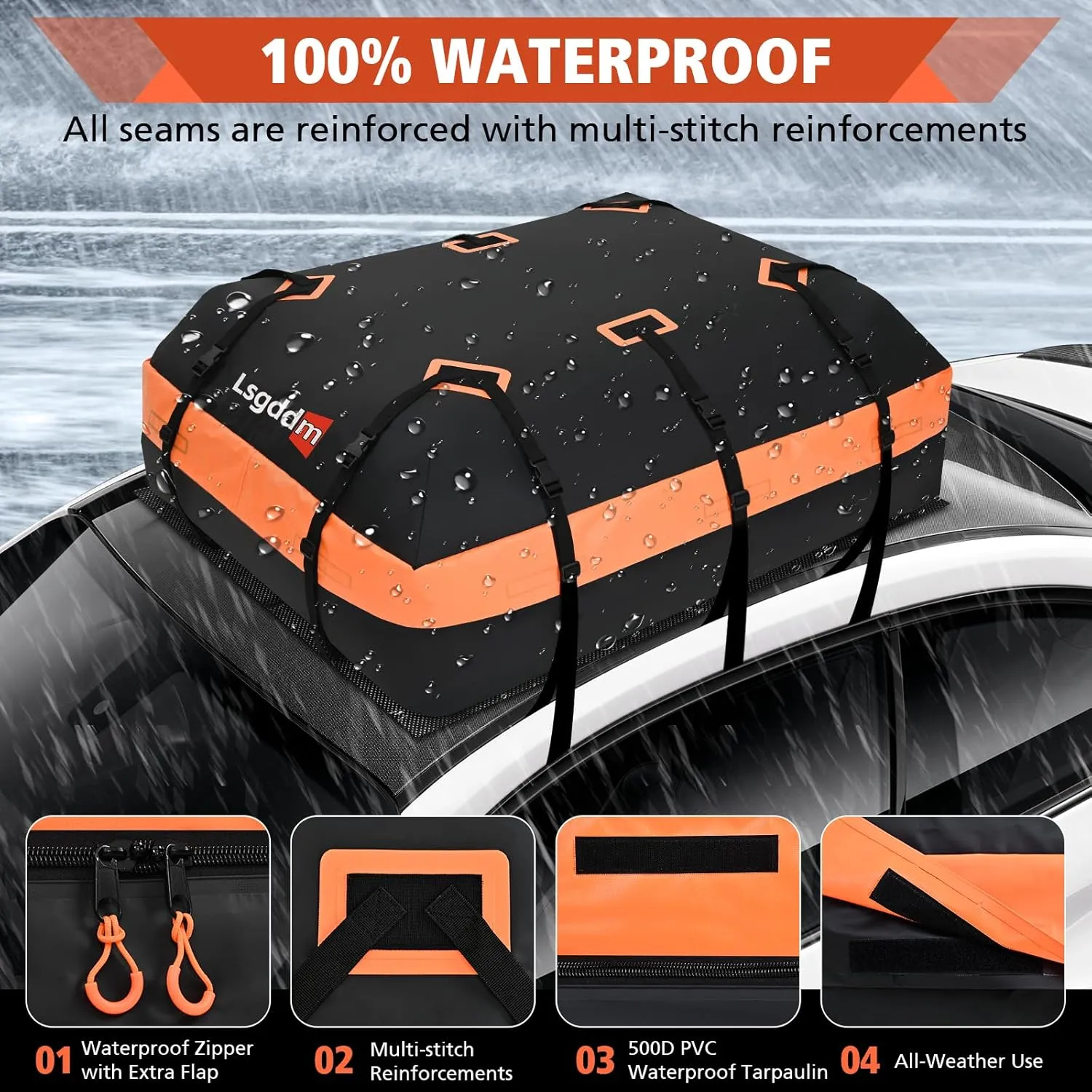 Roof Bag, Waterproof Soft Car Top Carrier Without Rack, 21 Cubic Feet Cargo Carrier for Top of All Vehicles with/Without Rack, Includes Anti-Slip Mat, 6 Door Hooks, Luggage Lock, Storage Bag