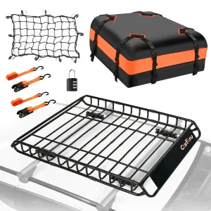 Roof Rack Basket 51" X 36" X 5" 250LB Capacity Rooftop Cargo Basket   15 Cubic Feet Waterproof Rooftop Cargo Carrier Bag for SUV with Cargo Net, Luggage Lock, 2 Ratchet Straps