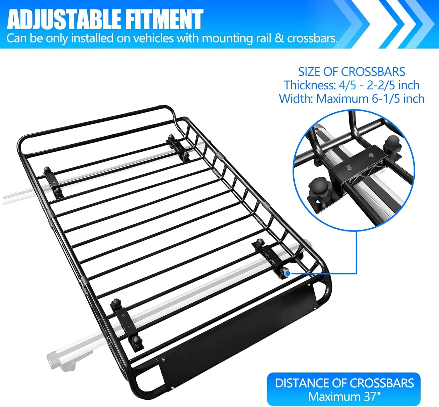 Roof Rack Cargo Basket 50"(L) x 36"(W) x 5.1"(H) Extendable Universal Rooftop Luggage Carrier for Truck Cars SUV with Waterproof Cargo Bag, Cargo Net, Ratchet Straps & Outdoor Combination Lock