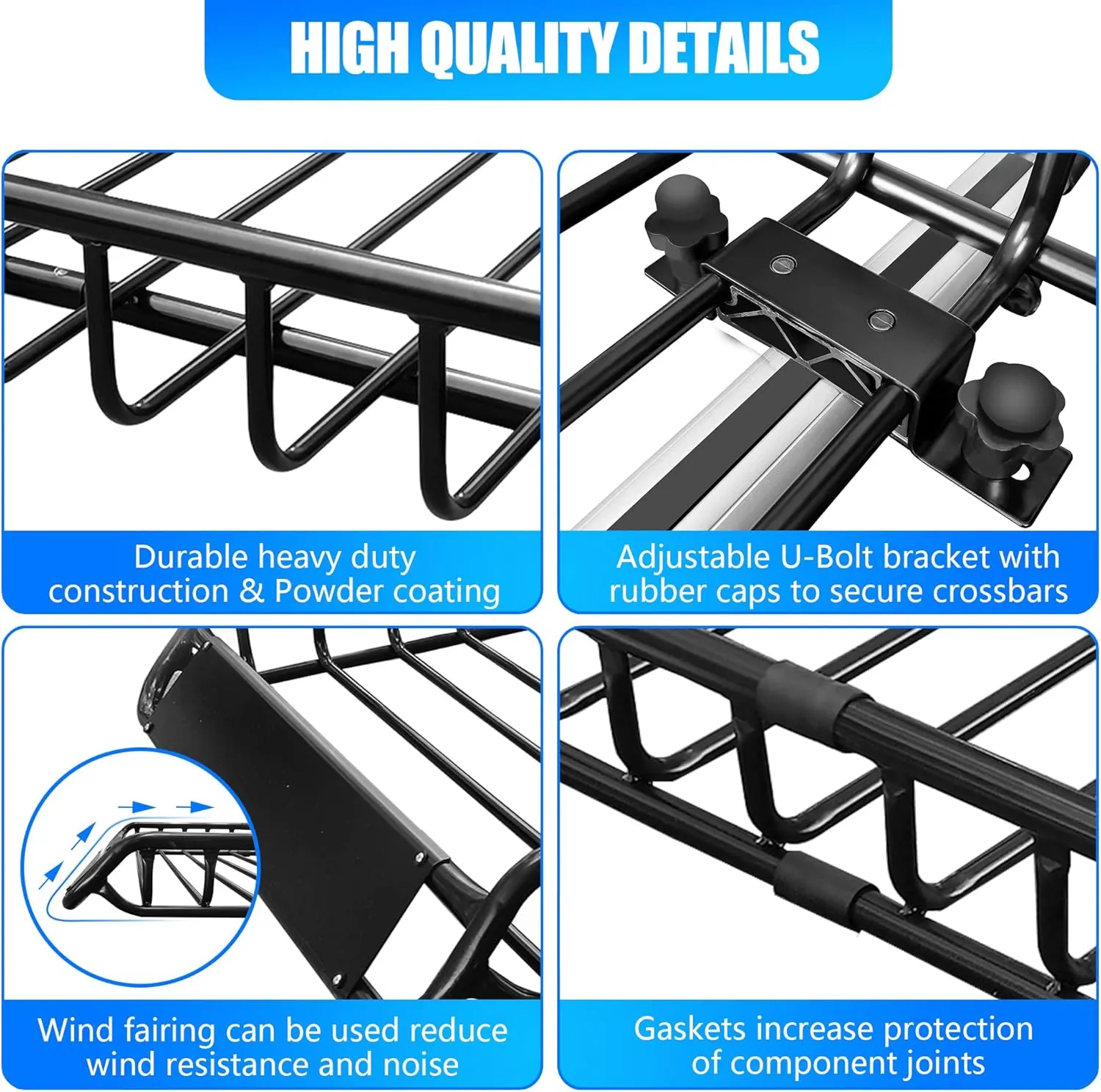 Roof Rack Cargo Basket 50"(L) x 36"(W) x 5.1"(H) Extendable Universal Rooftop Luggage Carrier for Truck Cars SUV with Waterproof Cargo Bag, Cargo Net, Ratchet Straps & Outdoor Combination Lock