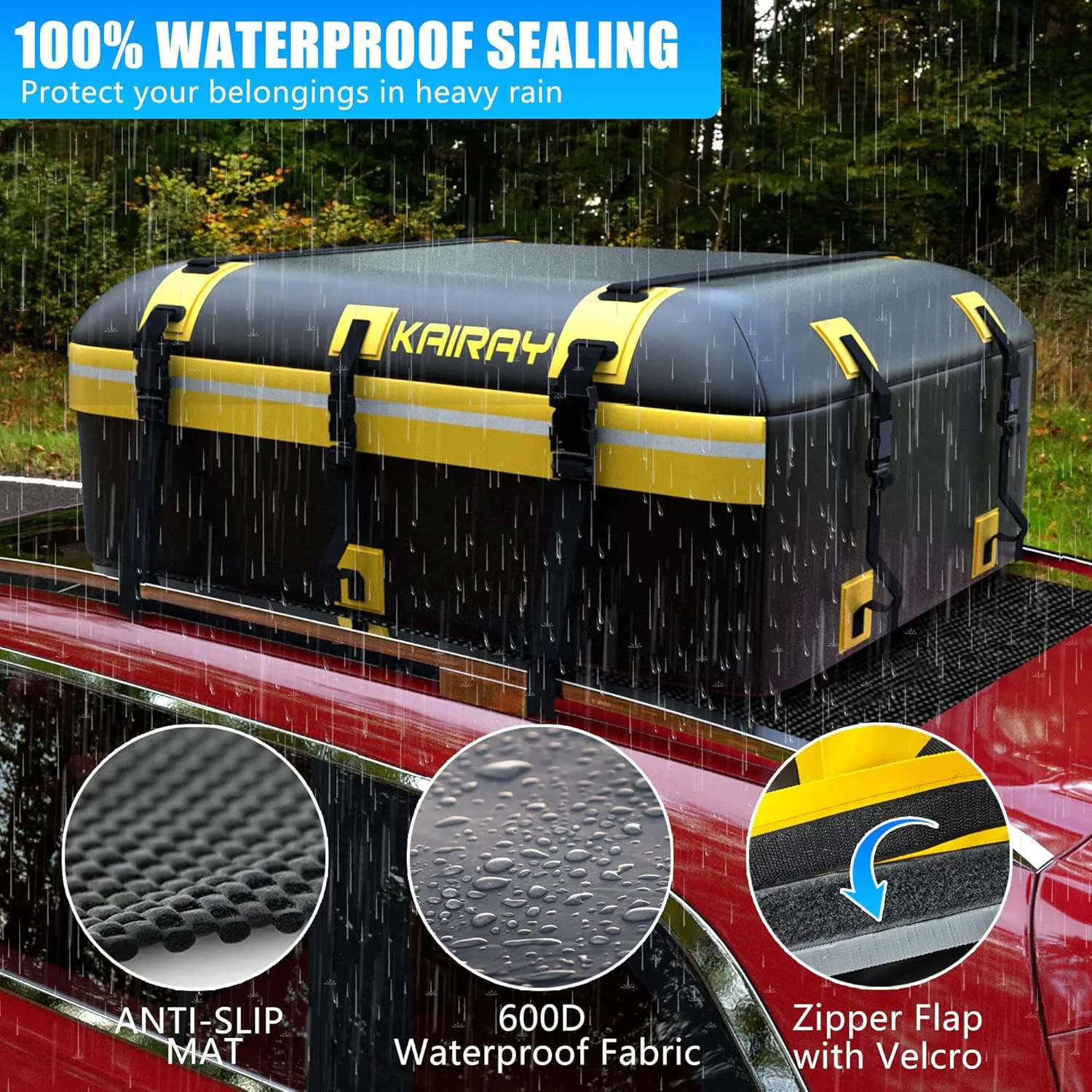 Roof Rack Cargo Basket 50"(L) x 36"(W) x 5.1"(H) Extendable Universal Rooftop Luggage Carrier for Truck Cars SUV with Waterproof Cargo Bag, Cargo Net, Ratchet Straps & Outdoor Combination Lock