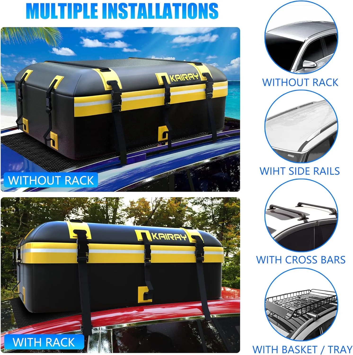 Roof Rack Cargo Basket 50"(L) x 36"(W) x 5.1"(H) Extendable Universal Rooftop Luggage Carrier for Truck Cars SUV with Waterproof Cargo Bag, Cargo Net, Ratchet Straps & Outdoor Combination Lock