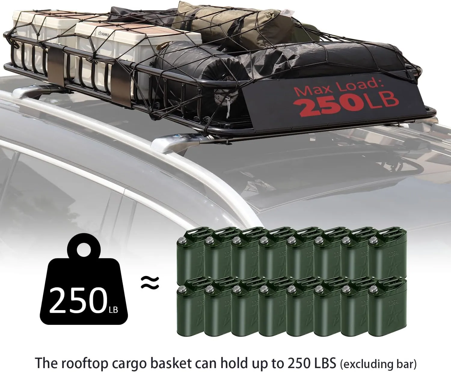 Roof Rack Carrier Basket, 64" x 39" Rooftop Cargo Carrier with 250 lbs Capacity, Rust-Proof Steel Heavy Duty Car Top Luggage Basket with Waterproof Cargo Bag,Net for SUV Truck Cars