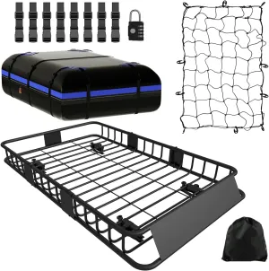 Roof Rack Carrier Basket, 64" x 39" Rooftop Cargo Carrier with 250 lbs Capacity, Rust-Proof Steel Heavy Duty Car Top Luggage Basket with Waterproof Cargo Bag,Net for SUV Truck Cars