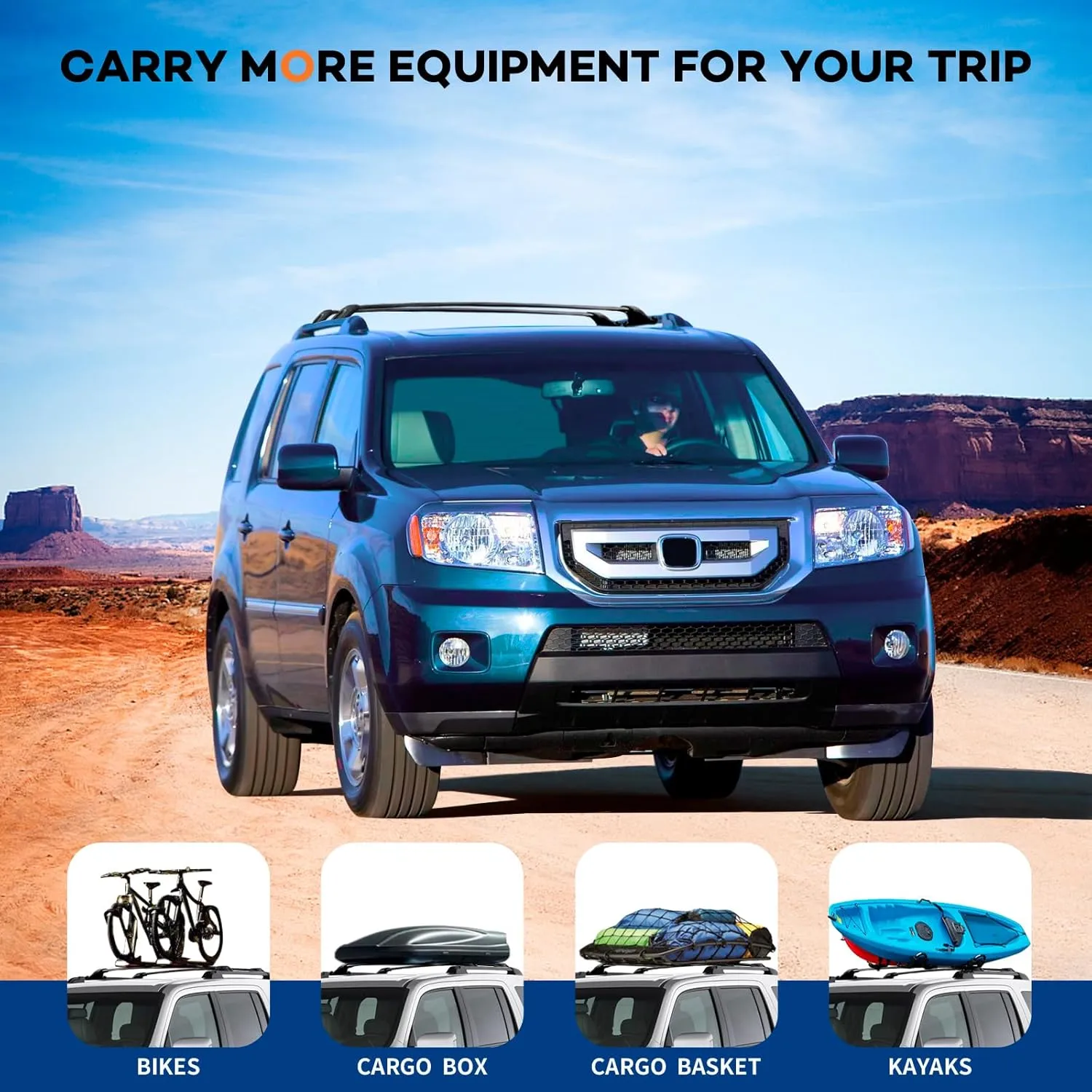Roof Rack Cross Bars Compatible with Honda Pilot 2009-2015 with Side Rails, Heavy Duty 200lb Aluminum Crossbars Rooftop Cargo Bag Kayak Luggage Carrier Canoe Kayak Cargo Accessories