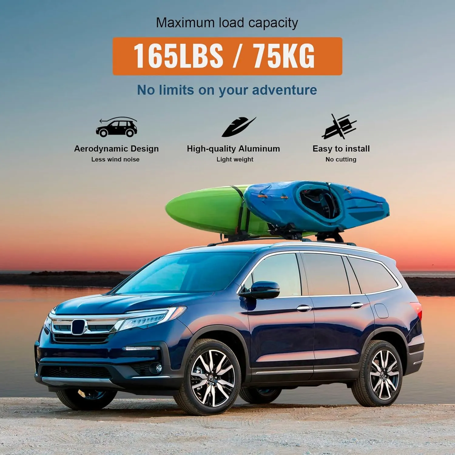 Roof Rack Cross Bars Compatible with Honda Pilot 2016-2022 with Flush Rails, Aluminum Crossbars Rooftop Cargo Bag Kayak Bike Luggage Snowboard Carrier Kayak Bike Cargo Accessories