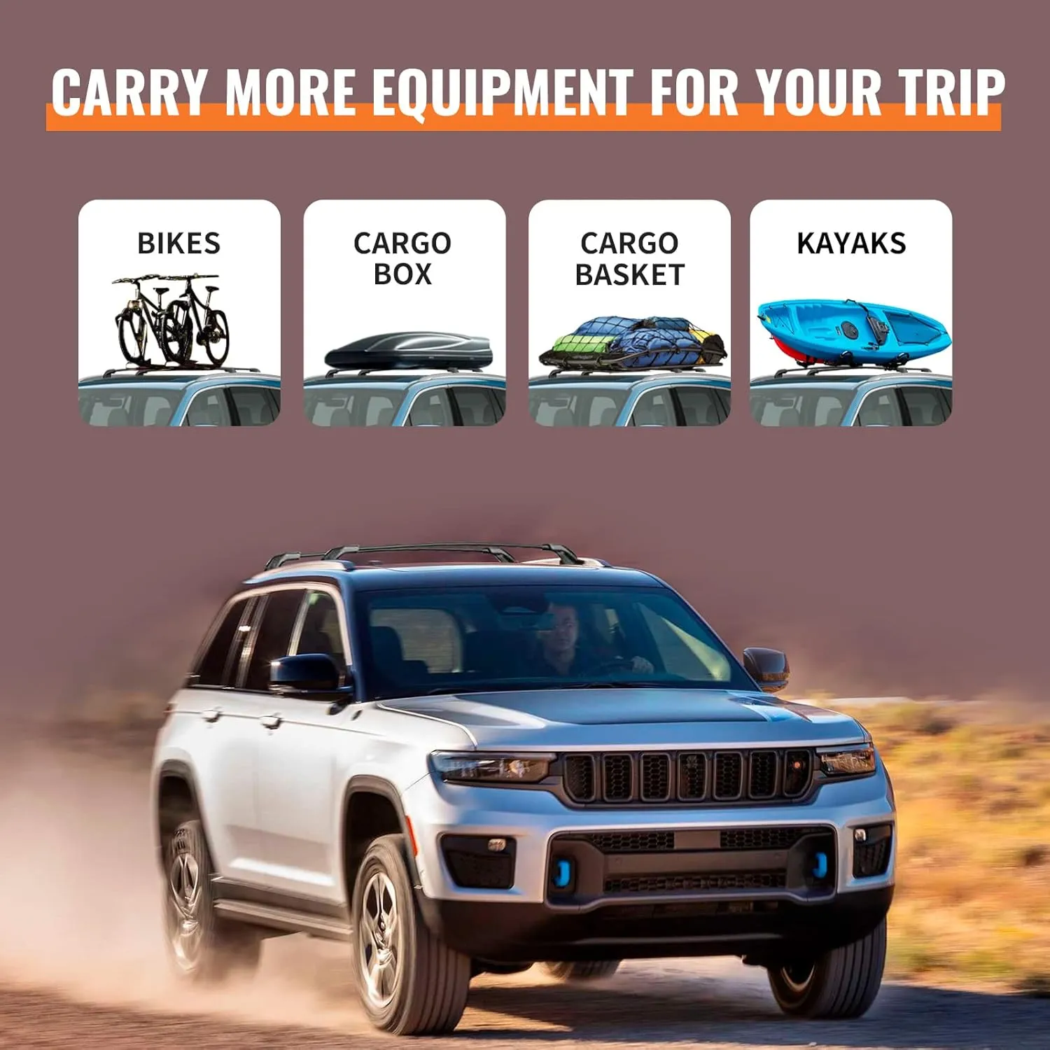 Roof Rack Cross Bars Compatible with Jeep Grand Cherokee L 2021-2025 and 2022 2023 2024 2025 Grand Cherokee WL, Heavy Duty 220lb Aluminum Crossbar Racks Roof Rail Rooftop Luggage Canoe