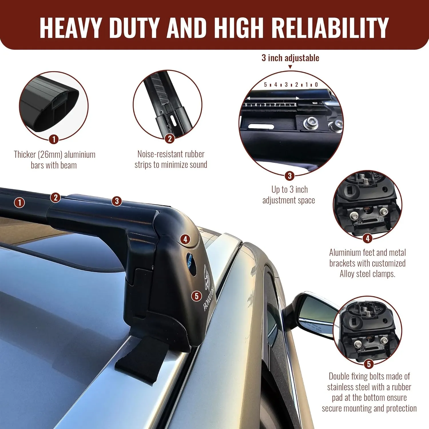 Roof Rack Crossbars - Fit 2024-2025 Lincoln Nautilus Flush Side Rail - Panoramic Sunroof - 220LBs Load- Anti-Theft Lock - Easy Install & Adjusting - Wind Noise Resistance - Silver Coyote