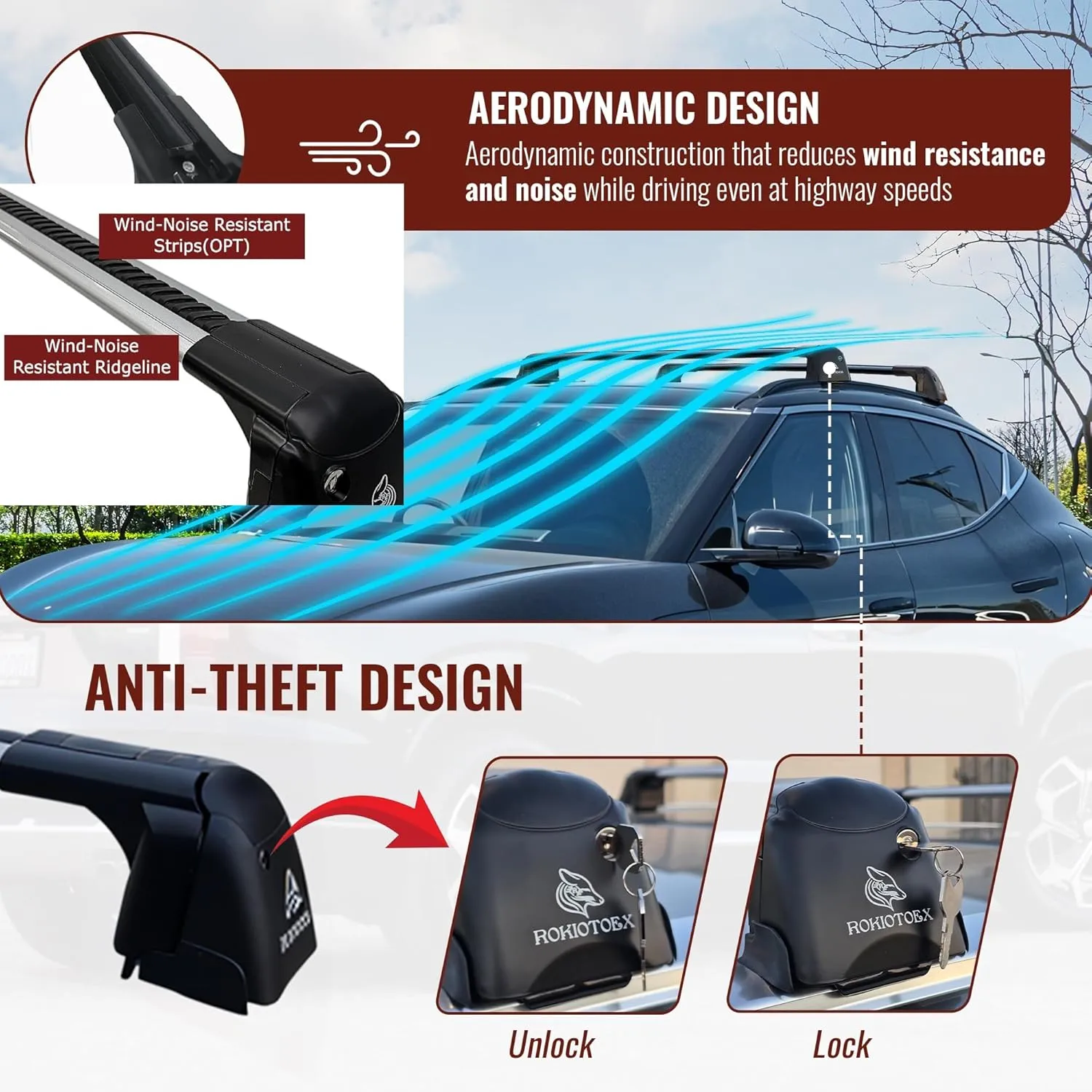 Roof Rack Crossbars - Fit 2024-2025 Lincoln Nautilus Flush Side Rail - Panoramic Sunroof - 220LBs Load- Anti-Theft Lock - Easy Install & Adjusting - Wind Noise Resistance - Silver Coyote