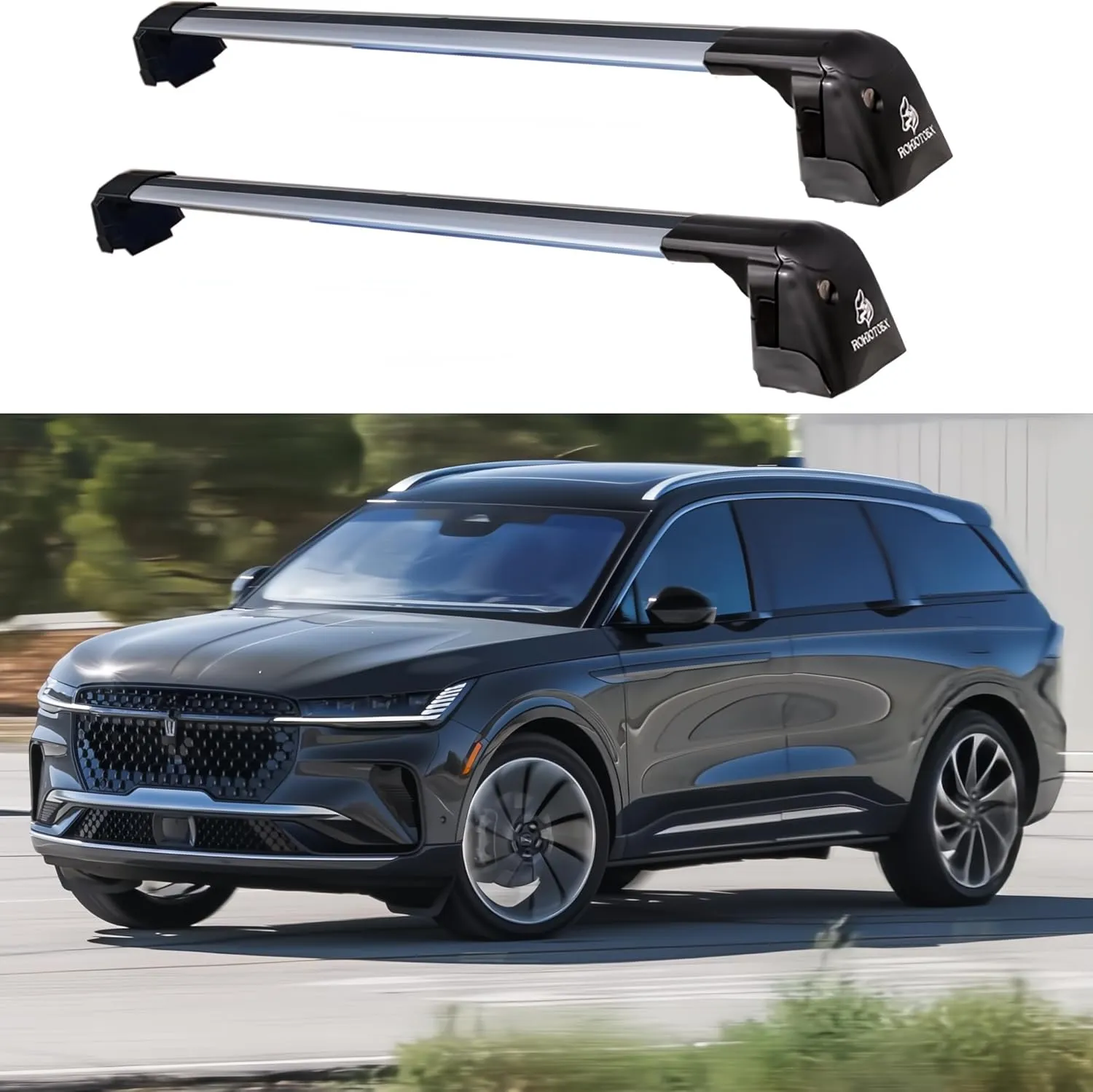 Roof Rack Crossbars - Fit 2024-2025 Lincoln Nautilus Flush Side Rail - Panoramic Sunroof - 220LBs Load- Anti-Theft Lock - Easy Install & Adjusting - Wind Noise Resistance - Silver Coyote