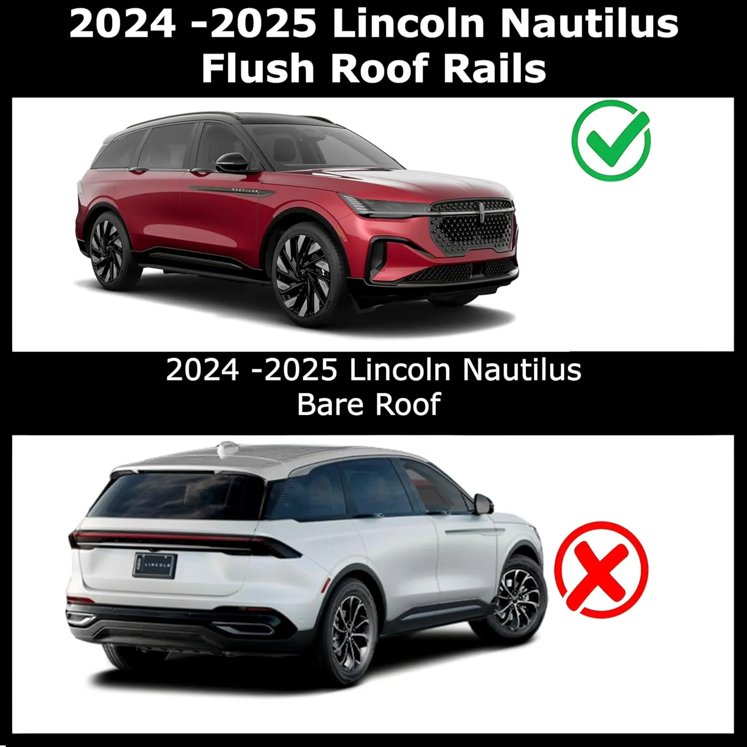 Roof Rack Crossbars - Fit 2024-2025 Lincoln Nautilus Flush Side Rail - Panoramic Sunroof - 220LBs Load- Anti-Theft Lock - Easy Install & Adjusting - Wind Noise Resistance - Silver Coyote