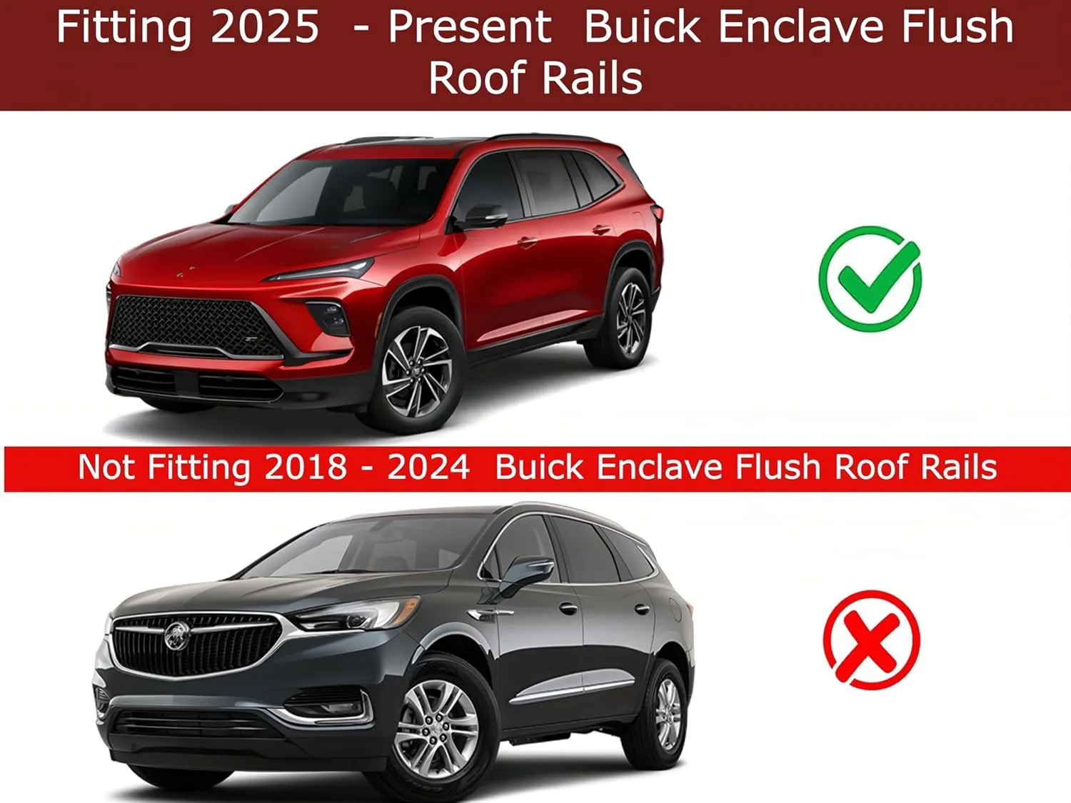 Roof Rack Crossbars Fit 2025-2026 Enclave Flush Side Rail - Panoramic Sunroof - 220LBs Load Bar- Metal Locking Cap - Easy Install & Adjusting - Wind Noise Reduction Strip - Black Coyote