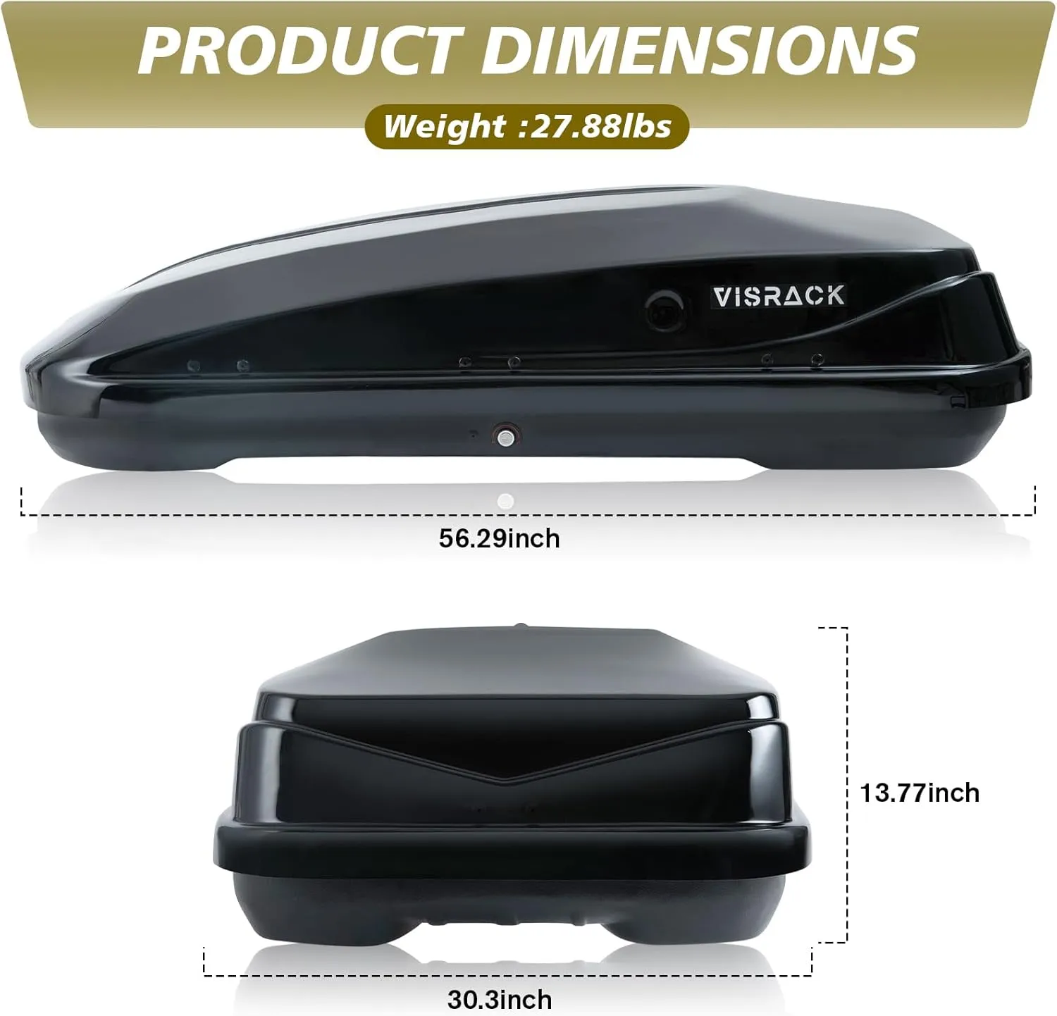 Rooftop Cargo Box,Car Roof Trunk,Hard-Shell Car Roof Rack,Vehicle-Mounted Cargo Box, 56 (L) x 30 (W) x 13.7(H) Inches,13 Cubic Feet(Tool-Free Install), Black