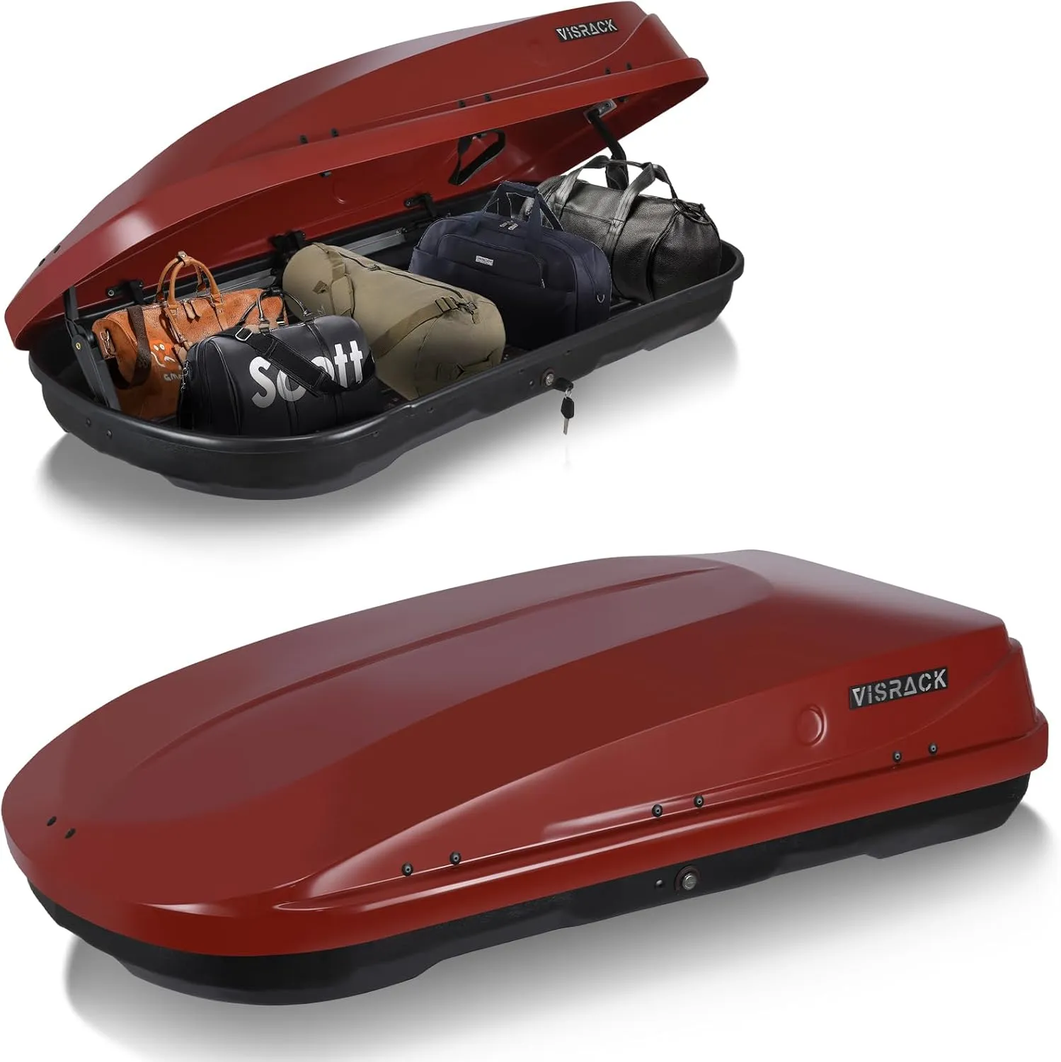 Rooftop Cargo Carrier Box, Heavy Duty Hard Shell Roof with Security Keys, Waterproof Rooftop Cargo Box, 56 (L) x 30 (W) x 13.7(H) Inches, 14 Cubic Feet (Tool-Free Install), Red
