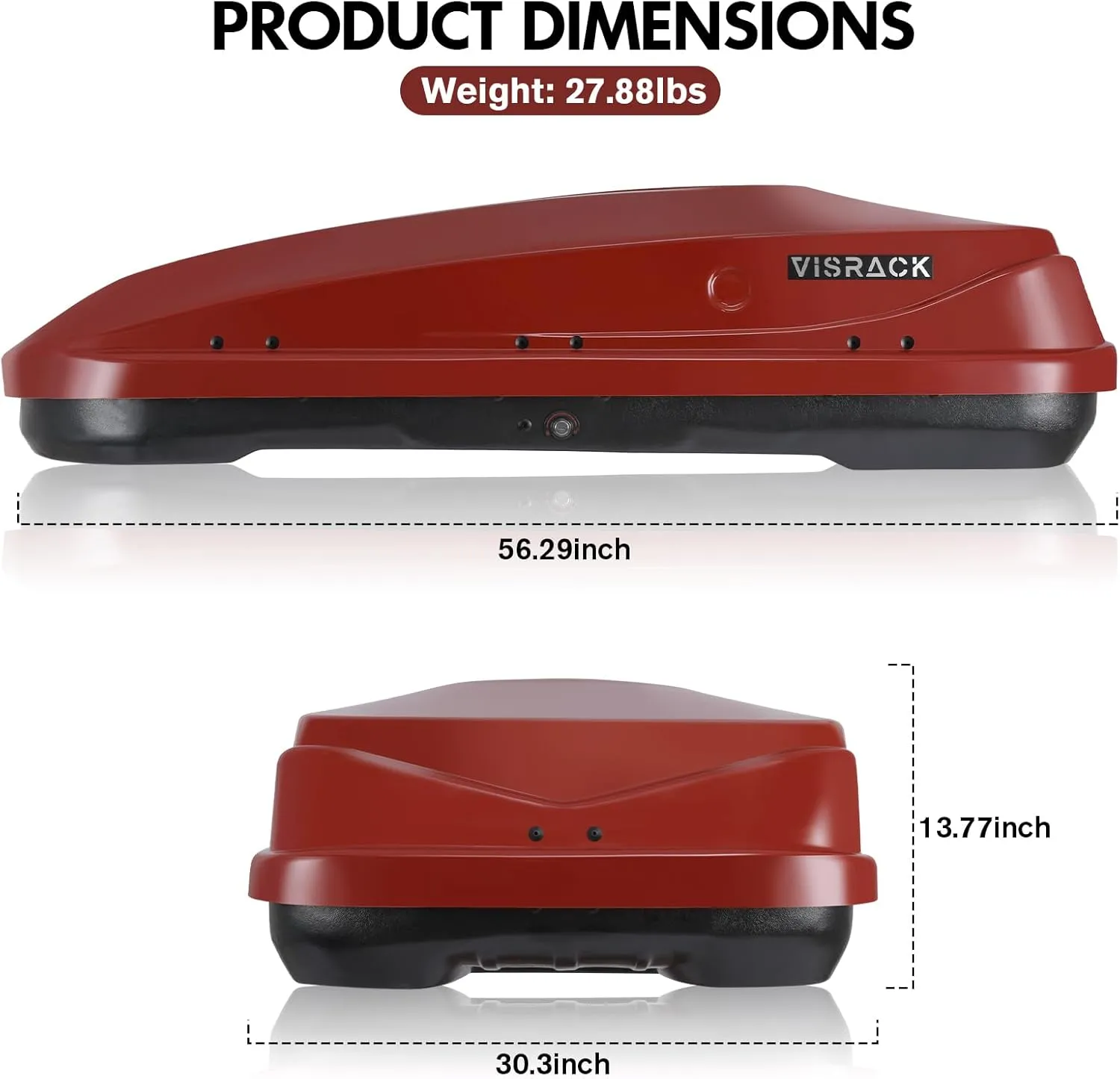 Rooftop Cargo Carrier Box, Heavy Duty Hard Shell Roof with Security Keys, Waterproof Rooftop Cargo Box, 56 (L) x 30 (W) x 13.7(H) Inches, 14 Cubic Feet (Tool-Free Install), Red
