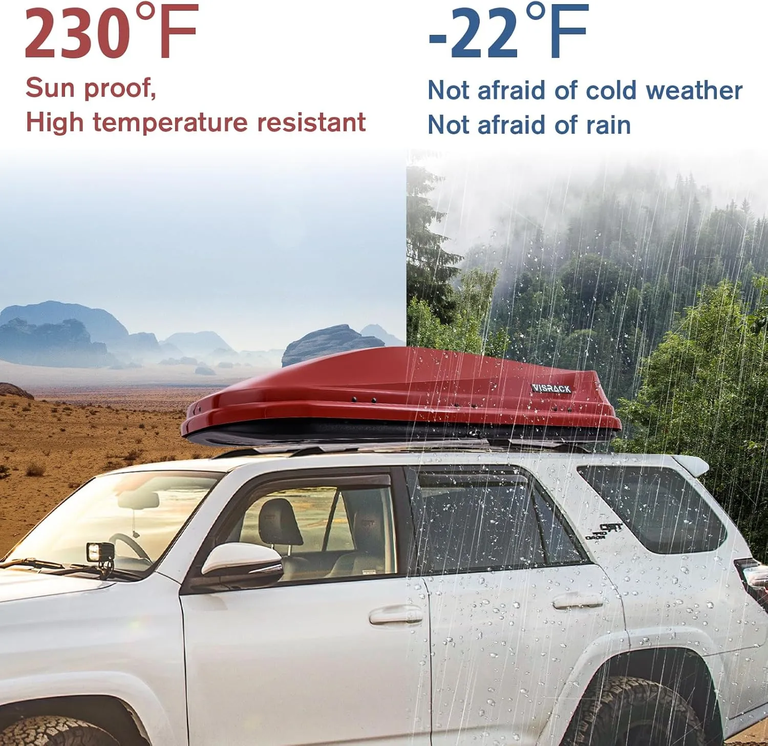 Rooftop Cargo Carrier Hard Shell with Security Keys, Cargo Box, 14 Cubic Feet Roof Rack Cargo Carrier, Rainproof Cargo Carrier for Top of Vehicle(Tool-Free Install), RED