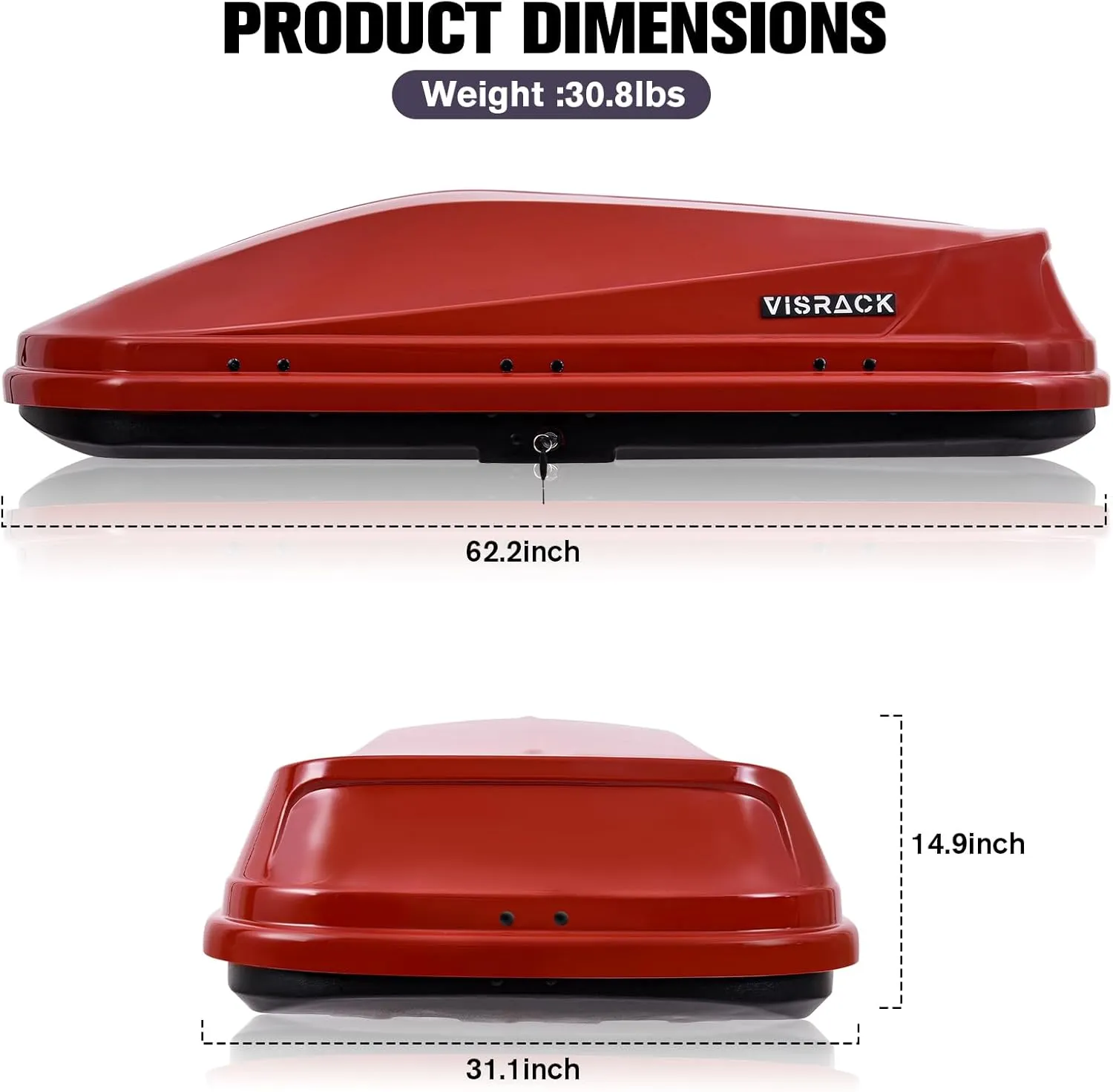 Rooftop Cargo Carrier Hard Shell with Security Keys, Cargo Box, 14 Cubic Feet Roof Rack Cargo Carrier, Rainproof Cargo Carrier for Top of Vehicle(Tool-Free Install), RED