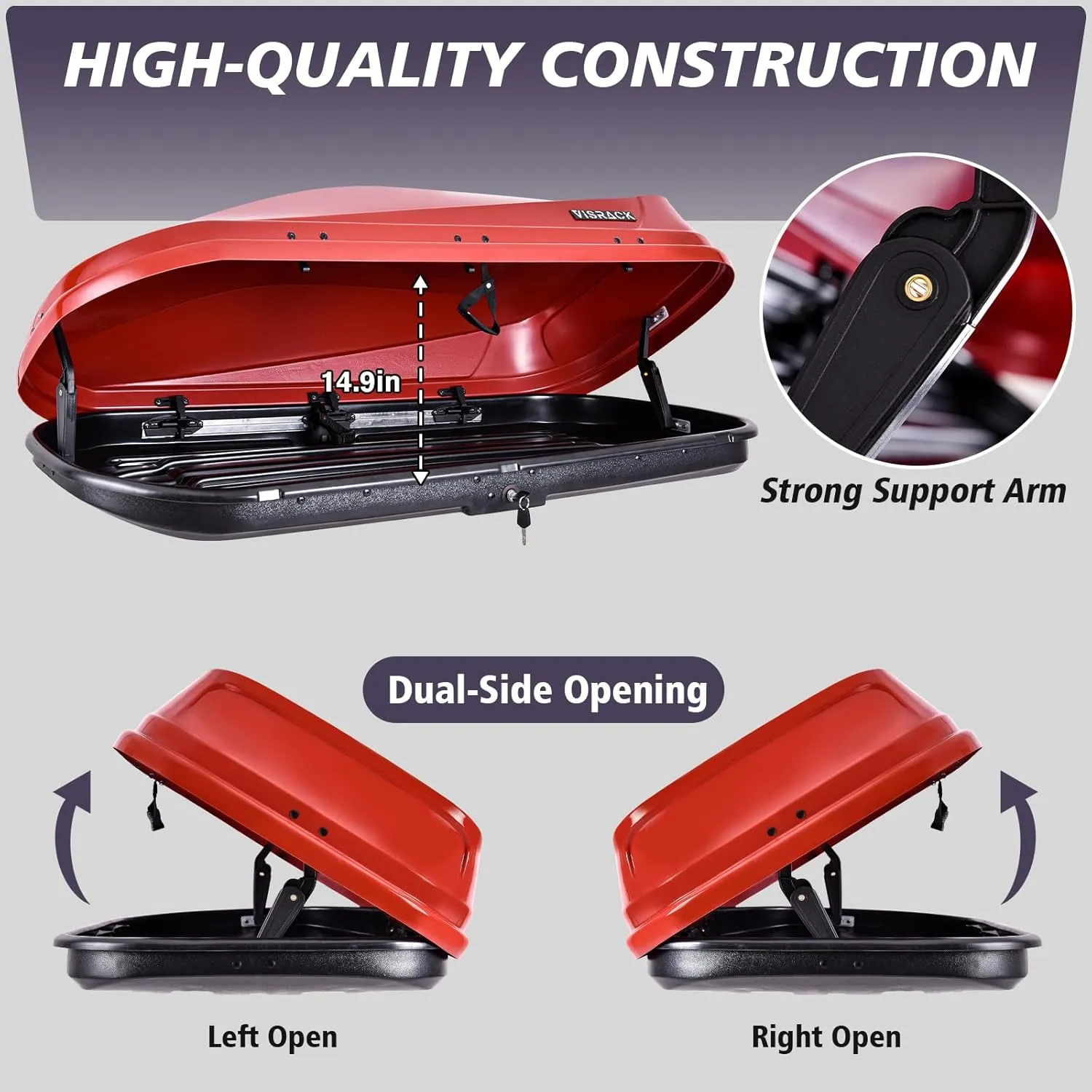 Rooftop Cargo Carrier Hard Shell with Security Keys, Cargo Box, 14 Cubic Feet Roof Rack Cargo Carrier, Rainproof Cargo Carrier for Top of Vehicle(Tool-Free Install), RED