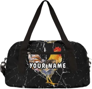 Rooster Marble Design Personalized Kids Duffel Bag for Boys, Rooster Debris Custom Name Overnight Small Duffel Bag Carry On Weekend Sports Travel Bag for School Practice Gymnastics Ballet