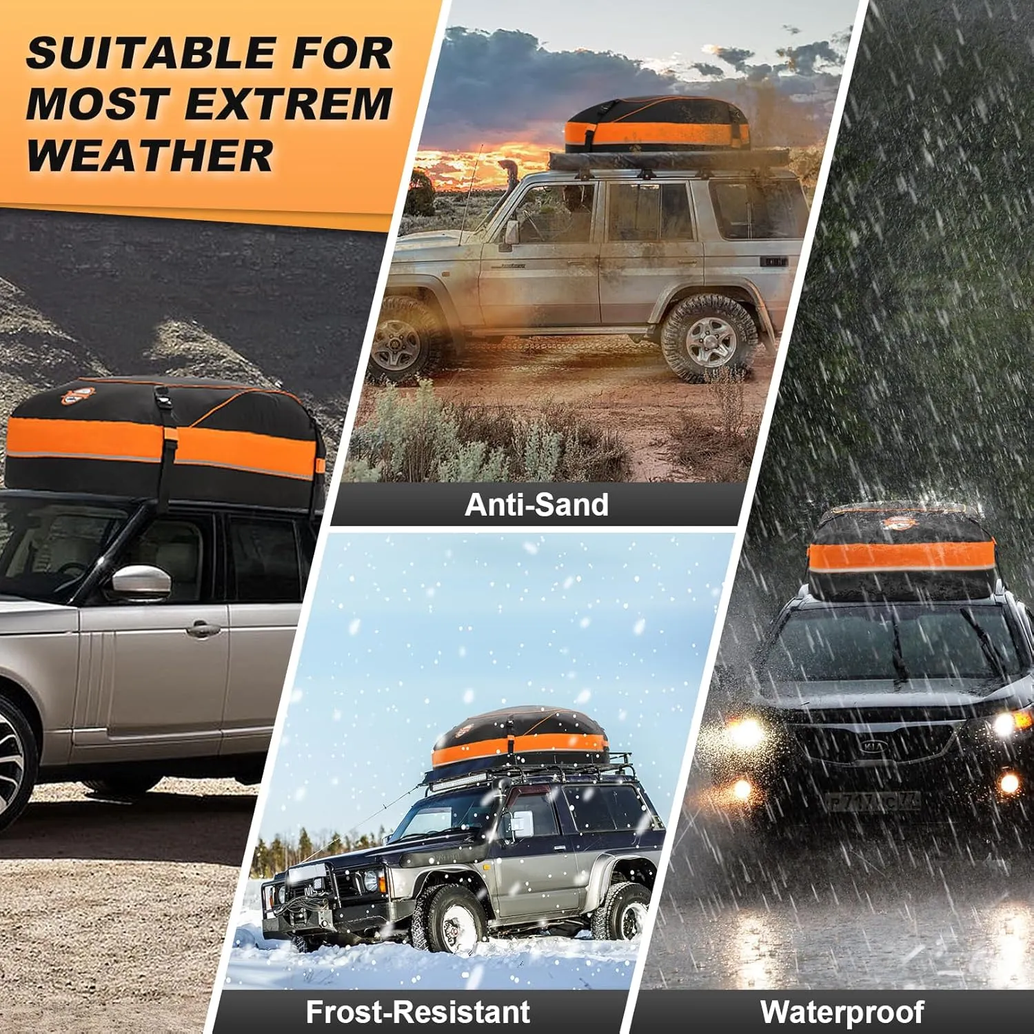 Sailnovo Car Rooftop Cargo Carrier Roof Bag, 15 Cubic Feet Waterproof Rooftop Cargo Carrier Bag, Fit Car with Without Luggage Rack - Cartop Carrier Bag with Tie-Down Strap, Safety Hook