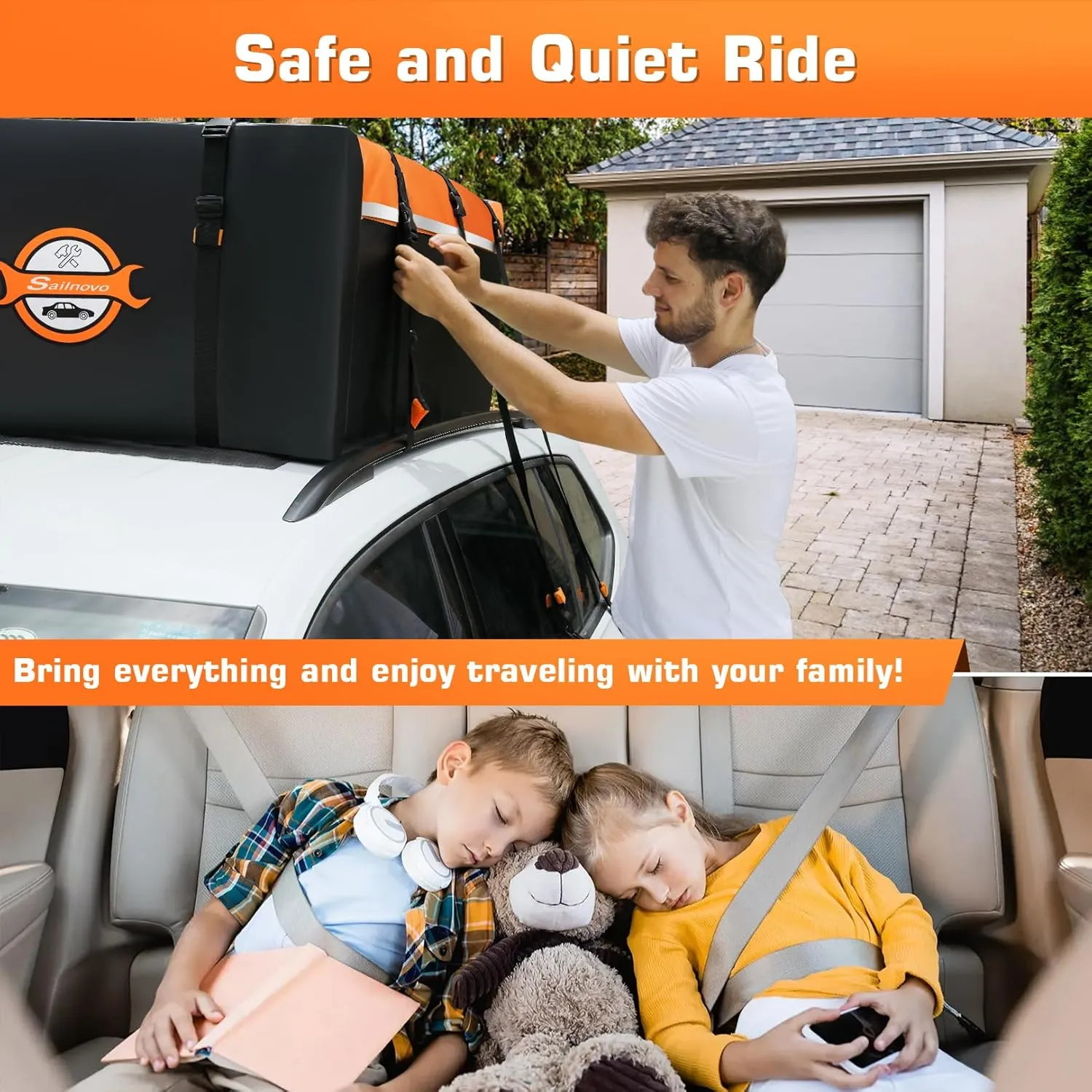 Sailnovo Rooftop Cargo Carrier 20 Cubic, Waterproof Car Roof Bag Soft-Shell Carriers Top Luggage Storage with Slip Mat, 6 Door Hooks & Heavy-Duty PVC for All Vehicle Roof with/Without Rack Cross Bar