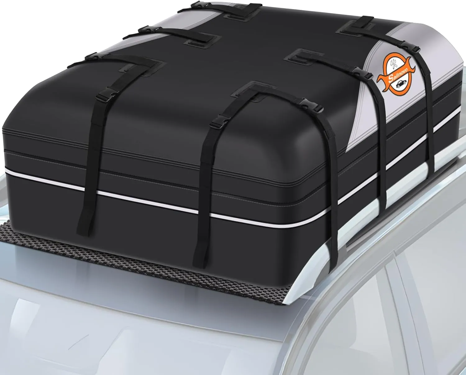 Sailnovo Rooftop Cargo Carrier - 21 Cubic PVC Waterproof Roof Rack Cargo Carrier for Top of Vehicle with/Without Rack, Soft-Shell Car Top Carrier Includes Anti-Slip Mat, Luggage Lock, 6 Door Hooks