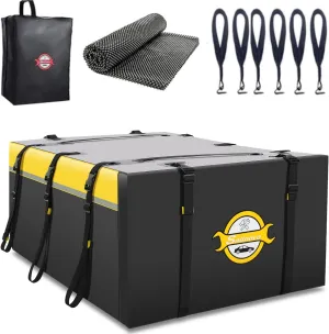 Sailnovo Rooftop Cargo Carrier Car Top Carrier 20 Cubic Waterproof Soft-Shell Carriers Car Roof Bag Fits Cars with/Without Rack Includes Anti-Slip Mat, 6 Door Hooks & PVC, Yellow