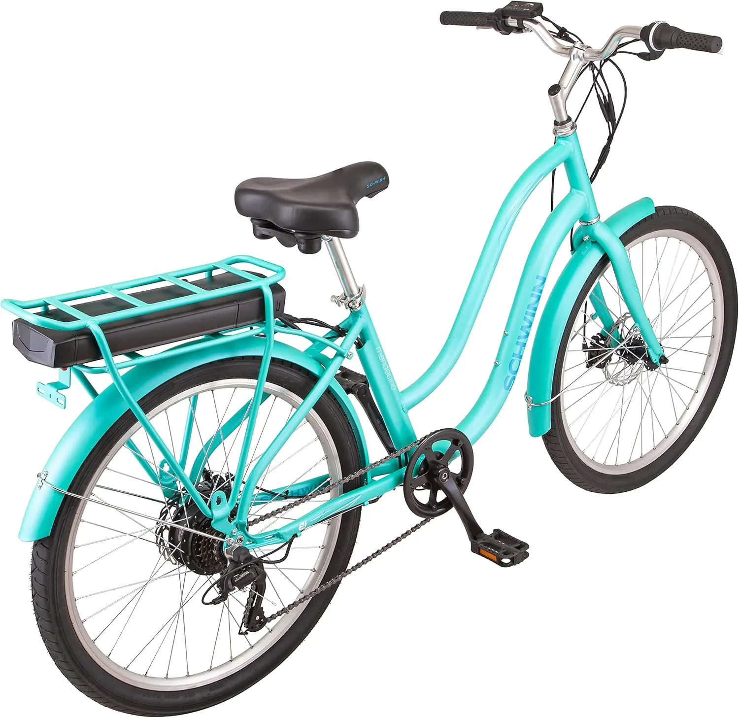 Schwinn Mendocino Electric Cruiser Bike for Adults, 20 MPH Commuting eBike, Ride Up to 45 Miles on Single Charge, 26-Inch Wheels, 6-Speed, Pedal Assist, Throttle Option, Aluminum Frame