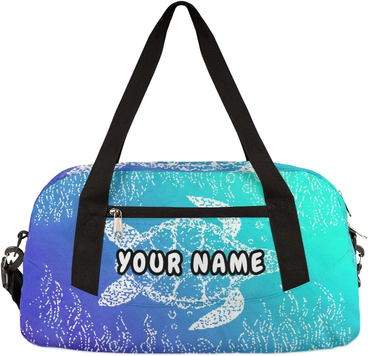 Sea Turtle Personalized Kids Duffel Bag for Girls Boys, Sea Turtle Debris Custom Name Dance Bag Overnight Small Duffel Bag Carry On Weekend Sports Travel Bag for School Practice Gymnastics Ballet