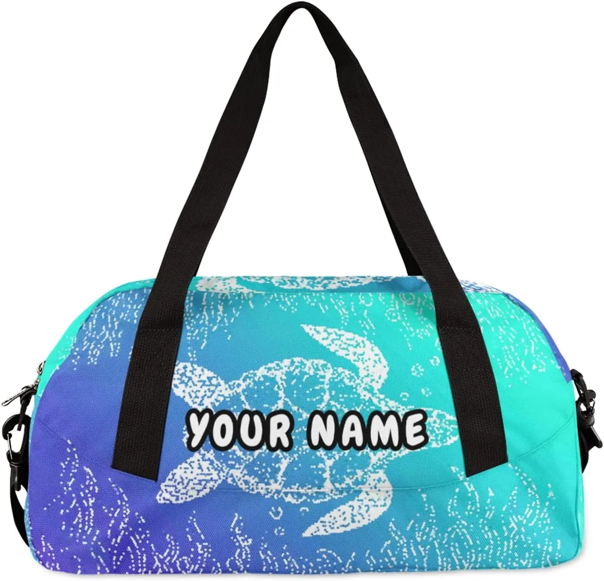 Sea Turtle Personalized Kids Duffel Bag for Girls Boys, Sea Turtle Debris Custom Name Dance Bag Overnight Small Duffel Bag Carry On Weekend Sports Travel Bag for School Practice Gymnastics Ballet