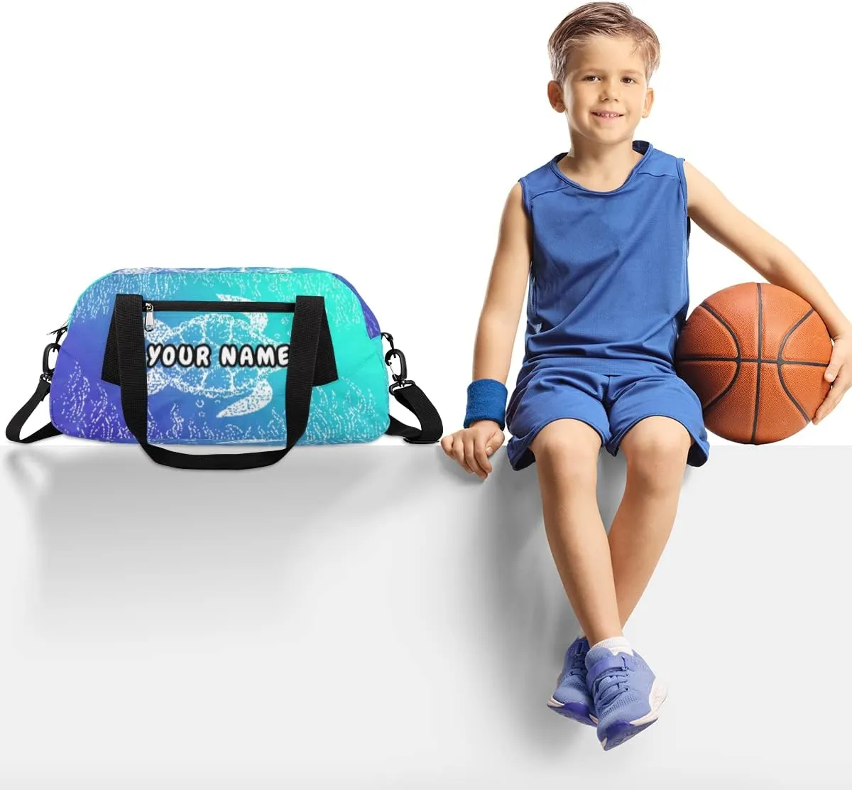 Sea Turtle Personalized Kids Duffel Bag for Girls Boys, Sea Turtle Debris Custom Name Dance Bag Overnight Small Duffel Bag Carry On Weekend Sports Travel Bag for School Practice Gymnastics Ballet