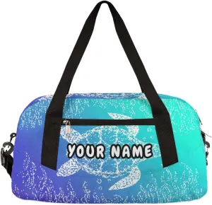 Sea Turtle Personalized Kids Duffel Bag for Girls Boys, Sea Turtle Debris Custom Name Dance Bag Overnight Small Duffel Bag Carry On Weekend Sports Travel Bag for School Practice Gymnastics Ballet