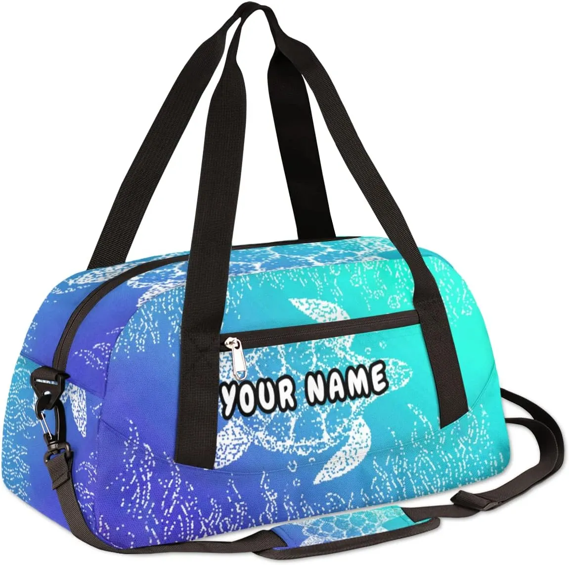 Sea Turtle Personalized Kids Duffel Bag for Girls Boys, Sea Turtle Debris Custom Name Dance Bag Overnight Small Duffel Bag Carry On Weekend Sports Travel Bag for School Practice Gymnastics Ballet