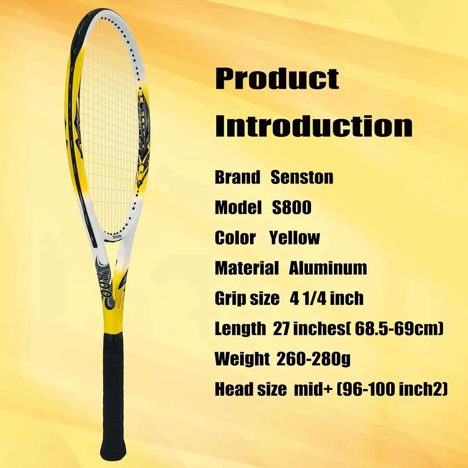 Senston 27-Inch Adult Tennis Rackets 1 Pack - One-Piece Lightweight Design with Vibration Dampener, Overgrip & Carry Bag