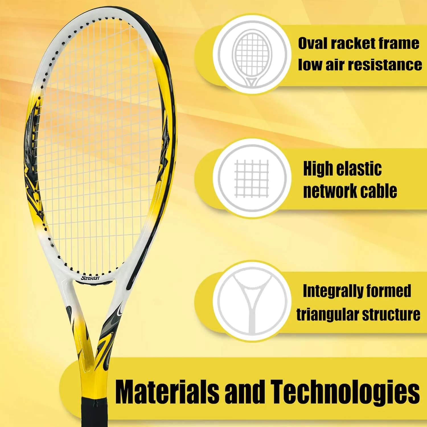 Senston 27-Inch Adult Tennis Rackets 1 Pack - One-Piece Lightweight Design with Vibration Dampener, Overgrip & Carry Bag