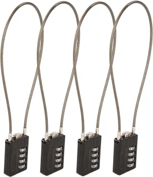 SEPOX® 4 Pcs Resettable Combination Padlock, 1-3/16" Width Body with 32cm Extrem Long Cable, 4 Digit Combo Cable Lock for Suitcase, Travel Bag, Gym Lockers, Filing Cabinets,Pack of 4 Black