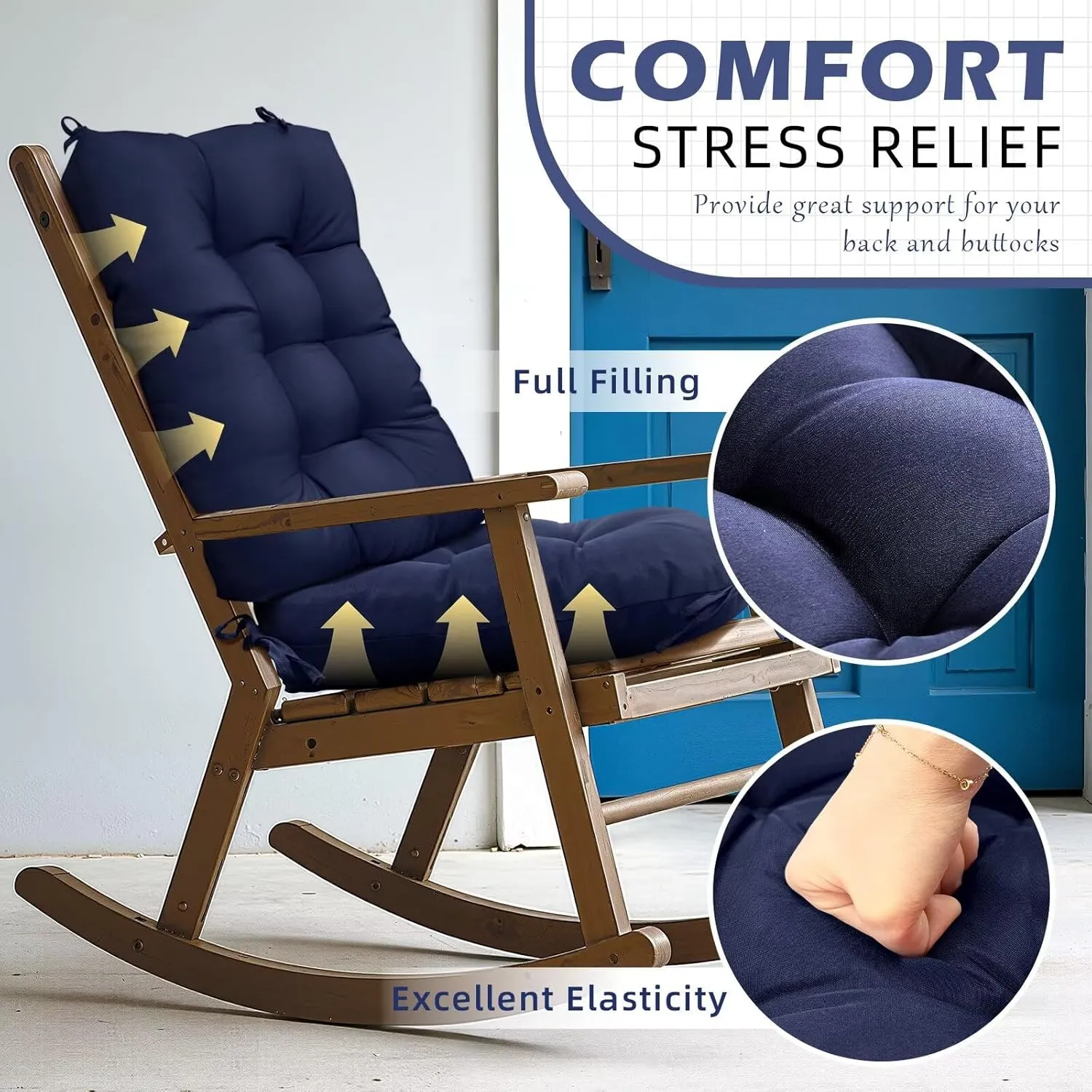 Set of 1 Indoor Outdoor Burgundy Chair Cushion Waterproof High Back Rocking Chair Cushions Soft Patio Chair Pad for Lounger Recliner