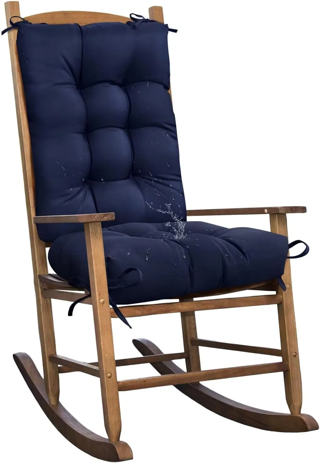 Set of 1 Indoor Outdoor Chair Cushion Waterproof High Back Rocking Chair Cushions Soft Patio Chair Pad for Lounger Recliner Navy Blue