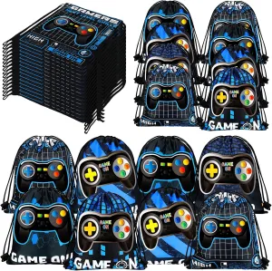 Shappy 15 Packs Video Game Party Loot Bags Blue and Black Game on Theme Present Bags Party Supplies Birthday Goodie Bags Video Game Party Favors Game Bag with Drawstring Party Favor Sets (Blue)