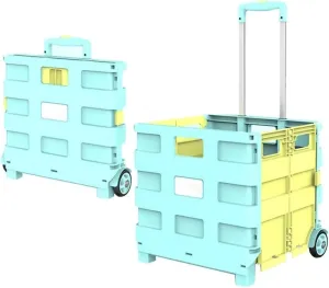 Shopping Cart Wheeled Collapsible Handcart Folding Boot Cart 65L Portable 2-Wheel Shopping CartTravel Camping Car with Cover Folding Storage Box (Color : Yellow Blue)