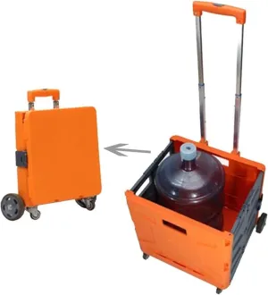 Shopping Cart Wheeled Collapsible Handcart Folding Boot Plastic Shopping Cart with Square Telescopic Handle On-Board Large-Capacity Storage Box (Color : Gray Orange)