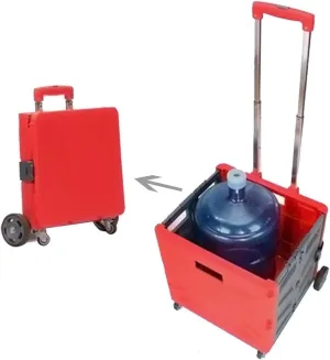 Shopping Cart Wheeled Collapsible Handcart Folding Boot Plastic Shopping Cart with Square Telescopic Handle On-Board Large-Capacity Storage Box (Color : Gray red)