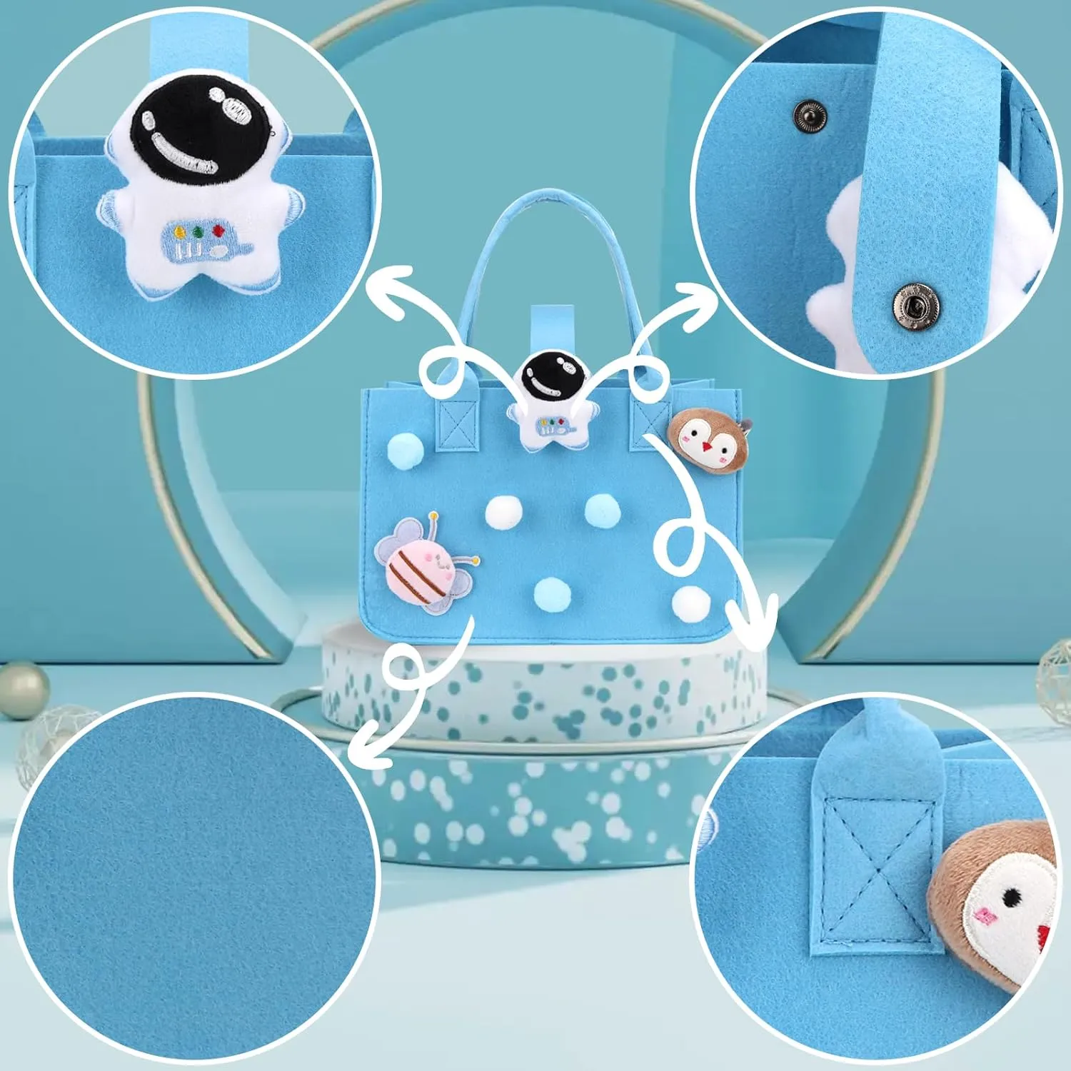 SIADEE Storage Creative Felt Gift bags for Kids Birthday Gift Happy Bithday Gift Bags Christmas bags Travel Bag Tote Bag Lightweight Foldable Big Gift Bag (Blue Astronaut)